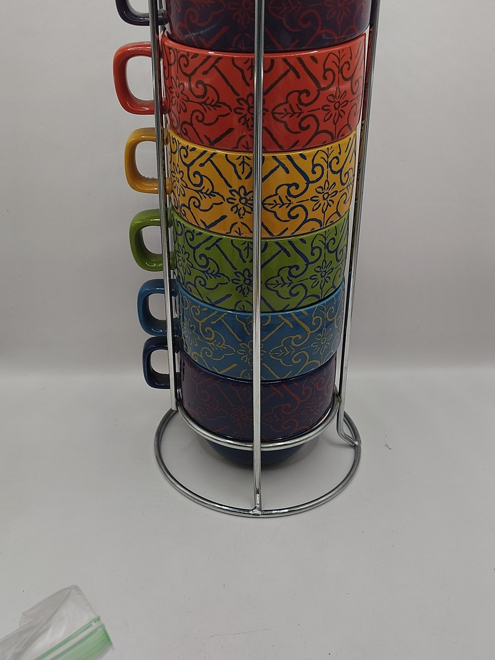 World Market Stacked Coffee Mugs Set of 6 Chrome Rack Bright  Colors 🌈
